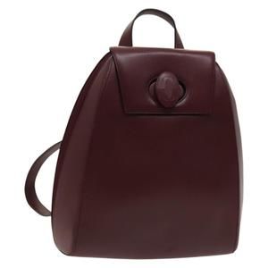 CARTIER Must Line Backpack Leather Bordeaux Gold Auth 129242